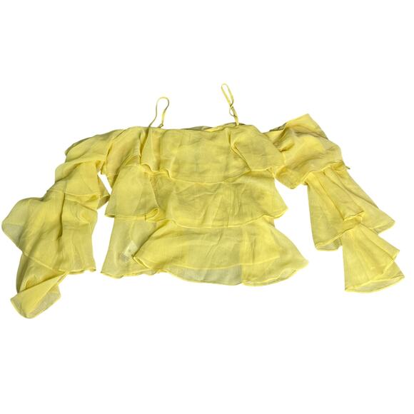 BCBGeneration Women's size Large Citrus Yellow Tiered Off Shoulder Blouse NWT - Picture 1 of 9